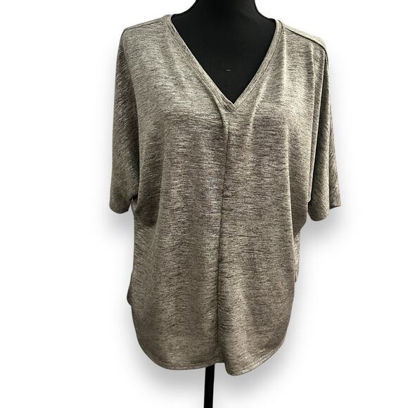 Anthropologie Gray Marled Dolman Sleeve V-Neck Top Knit T-Shirt Blouse Sz Small - Picture 1 of 7